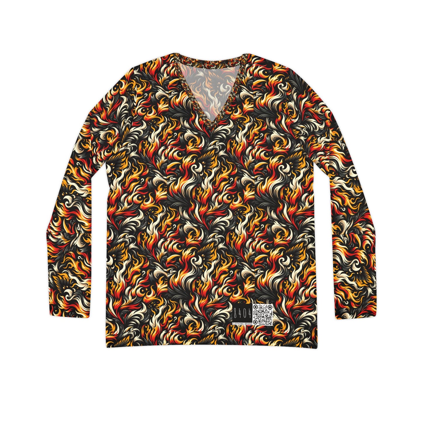Fire & Flames Bold Streetwear Statement Women's Long Sleeve V-Neck Shirt - 8404 Design-55