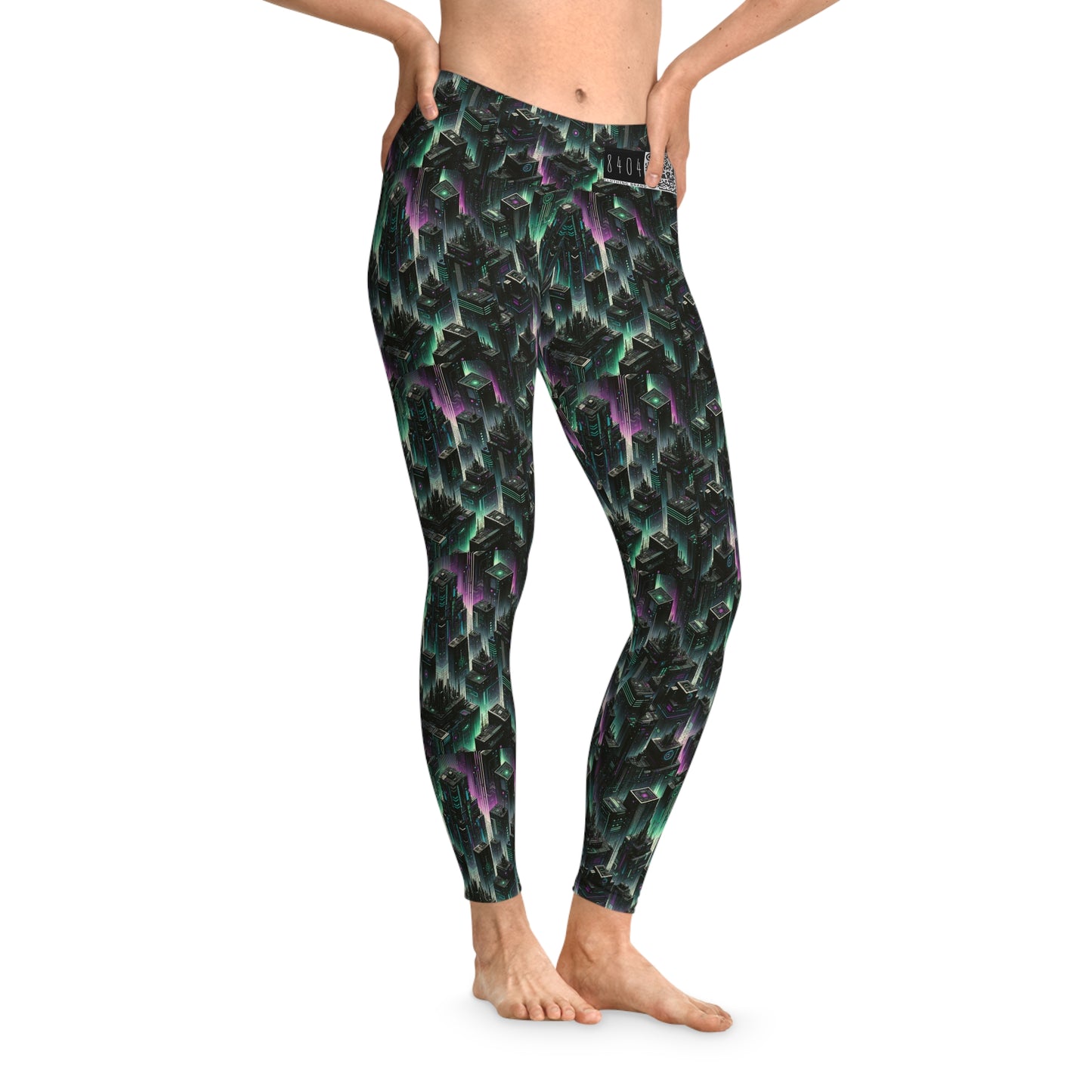 Tech Noir Aesthetics Tech-Forward Urban Dystopia Stretch Leggings - 8404 Design-44