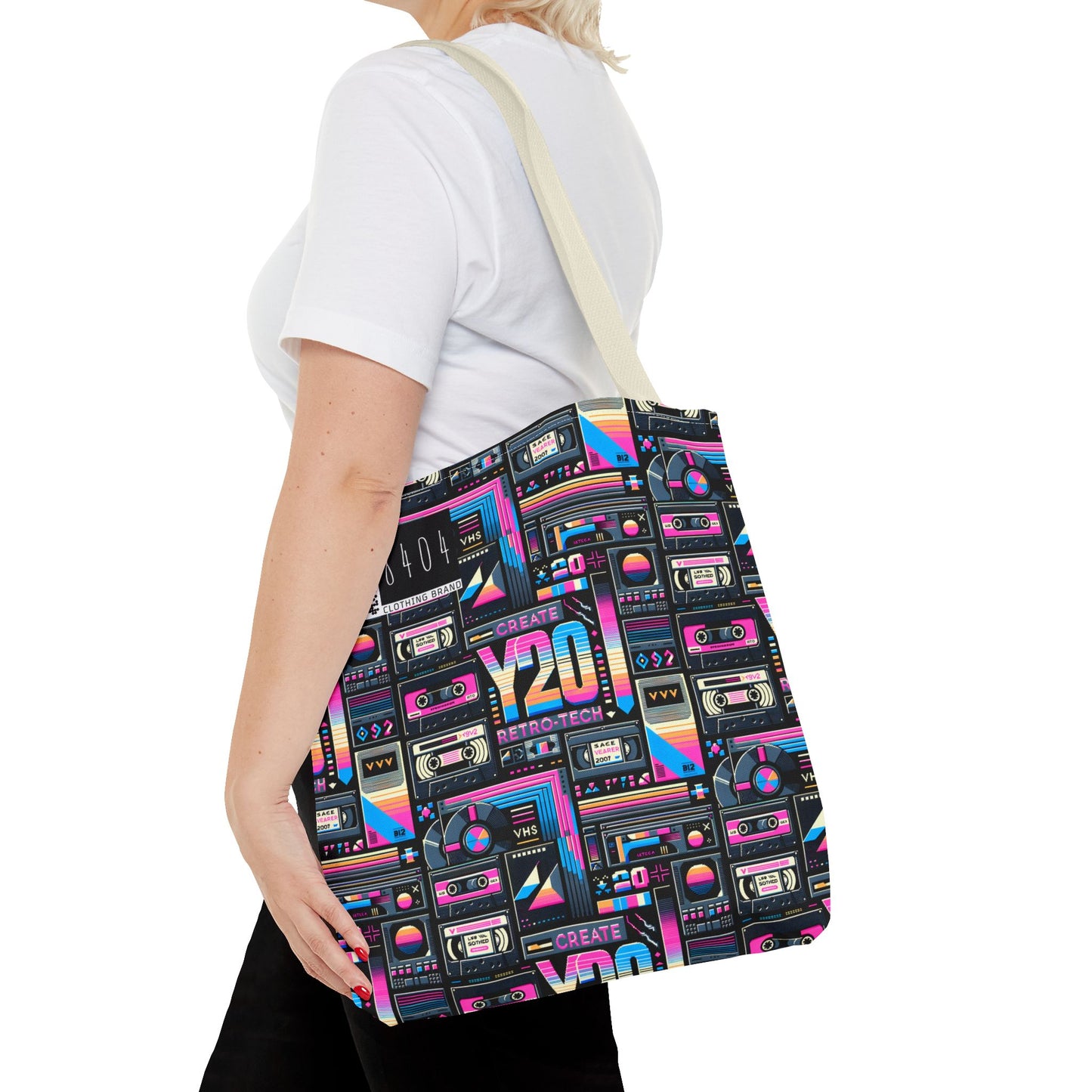Digital Nostalgia Tech-Inspired Retro Fusion Tote Bag - 8404 Design-65