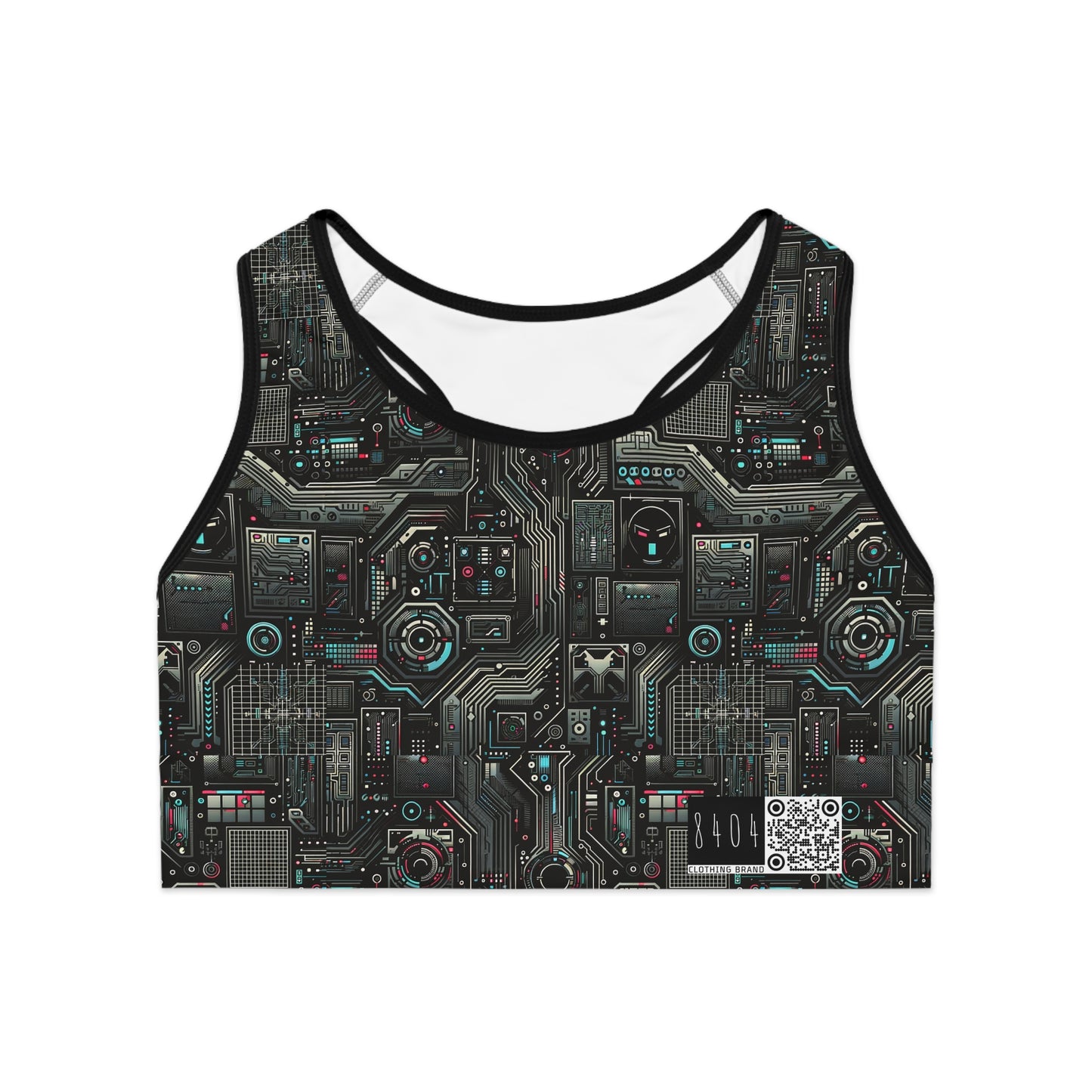 Tech Noir Aesthetics Sleek Tech Streetwear Sports Bra - 8404 Design-52