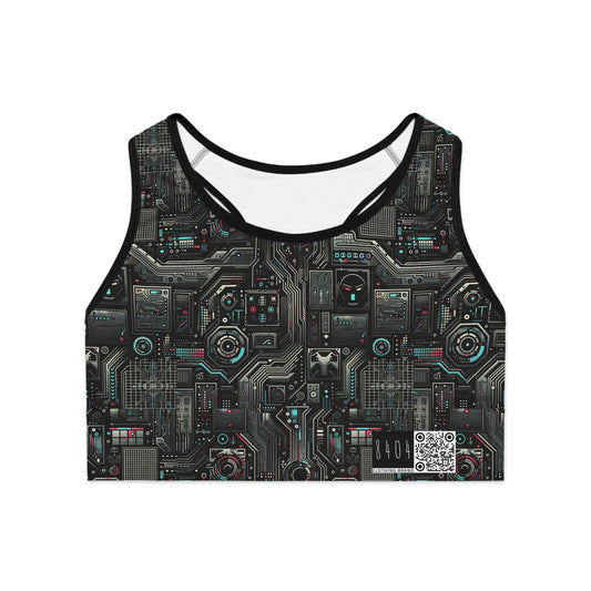 Tech Noir Aesthetics Sleek Tech Streetwear Sports Bra - 8404 Design-52
