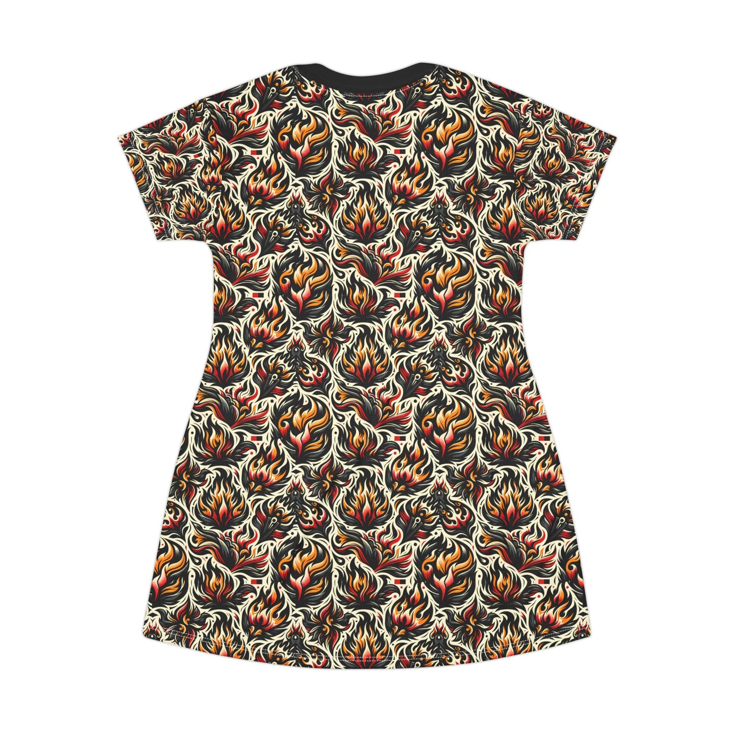 Fire & Flames Bold Streetwear Statement T-Shirt Dress - 8404 Design-57
