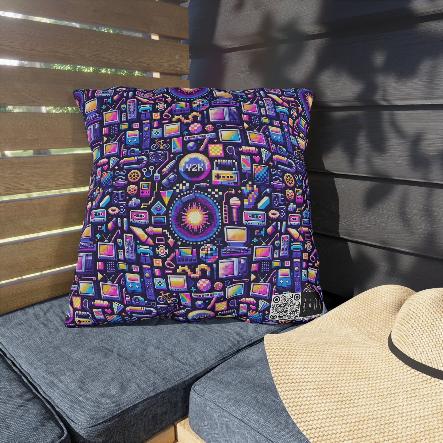 Digital Nostalgia Modern Retro Fusion Outdoor Pillow - 8404 Design-64