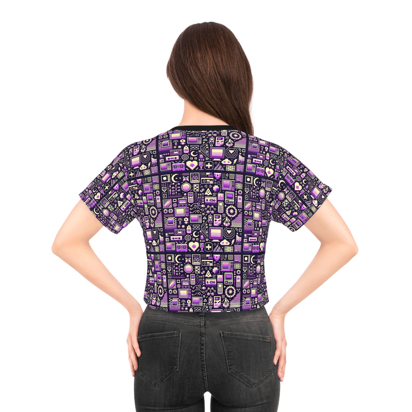 Digital Nostalgia Remix Modern Vintage Fusion Crop Tee - 8404 Design-54
