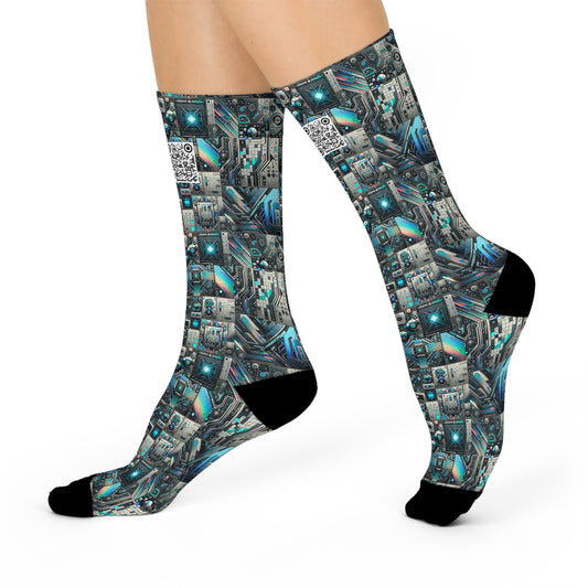 Tech-Infused Futurism Sleek Tech Edge Cushioned Crew Socks - 8404 Design-48