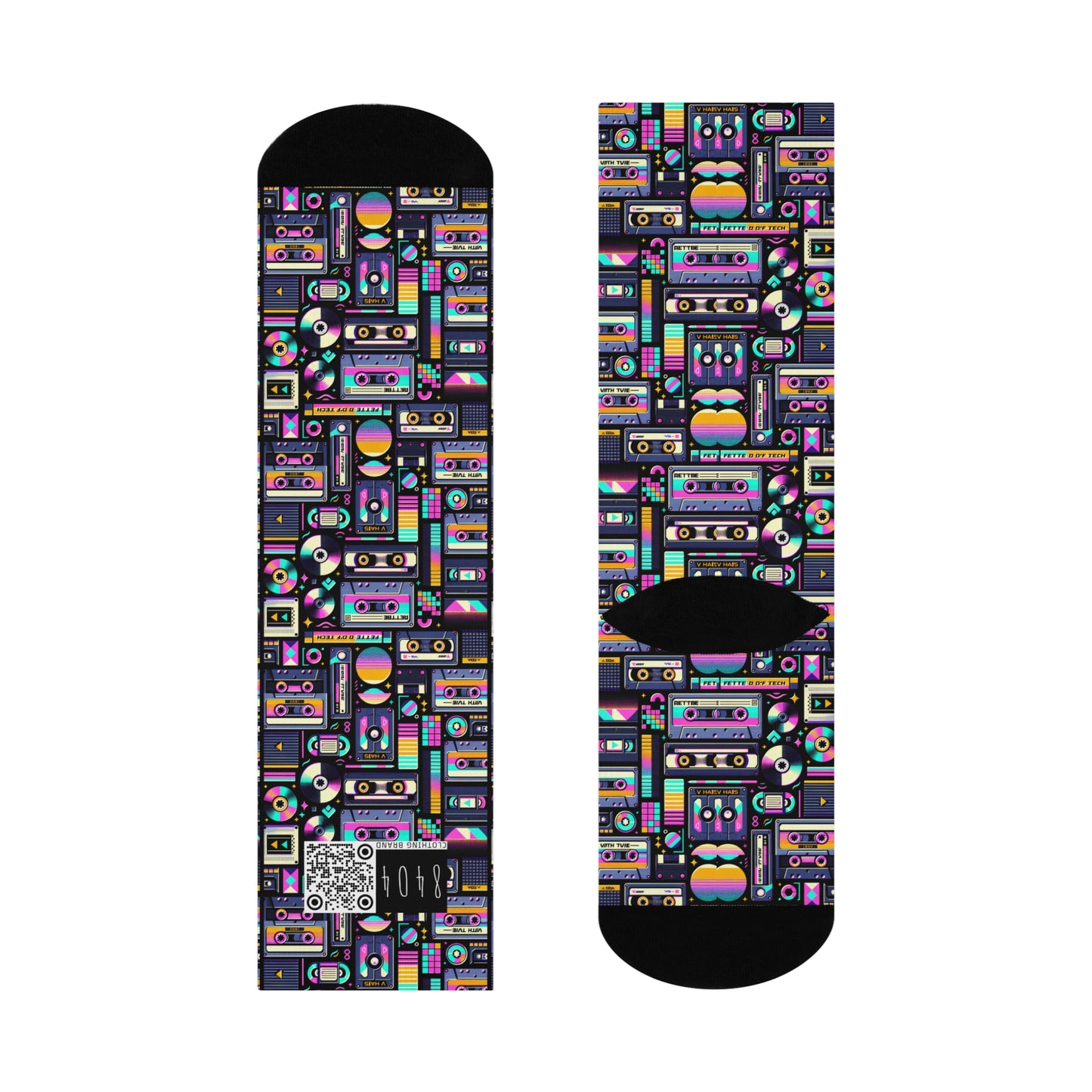 Digital Nostalgia Tech-Inspired Retro Fusion Cushioned Crew Socks - 8404 Design-48