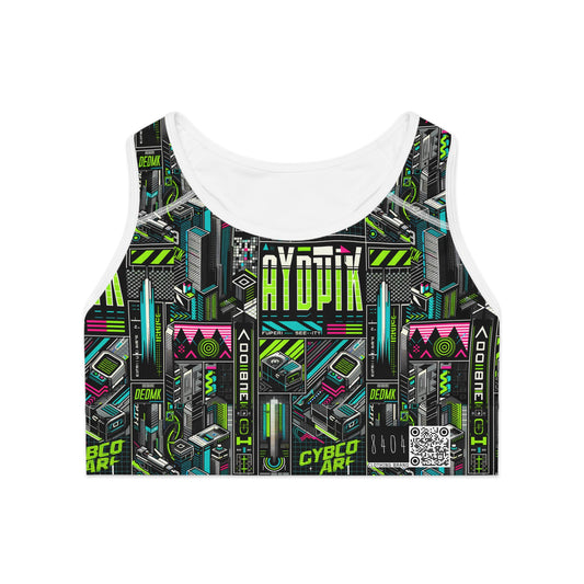 Tech-Forward Graphics Tech-Inspired Streetwear Sports Bra - 8404 Design-46