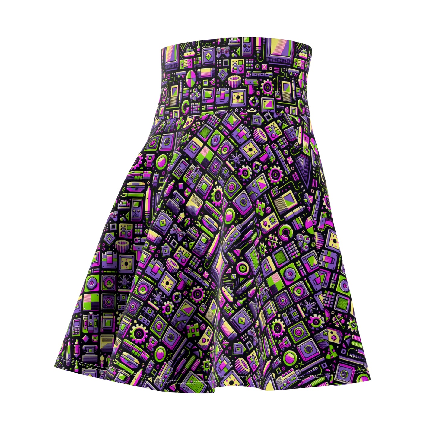 Digital Nostalgia Remix Modern Vintage Fusion Women's Skater Skirt - 8404 Design-67