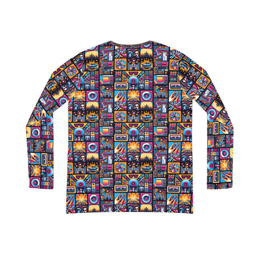 Digital Pop Culture Mashup Maximalist Pop Women's Long Sleeve V-neck Shirt - 8404 Design-52