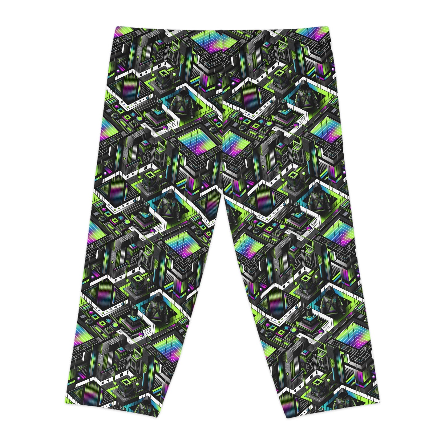 Retro Futurism Graphics Tech-Forward Streetwear Women's Capri Leggings - 8404 Design-52