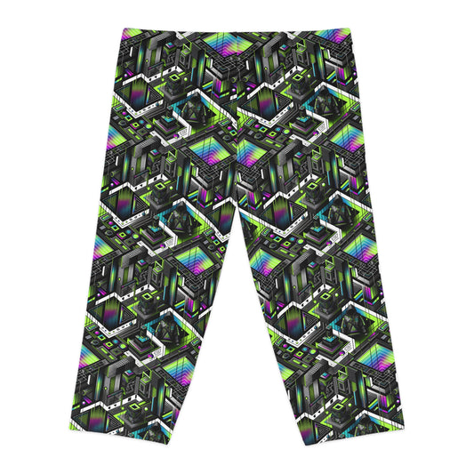 Retro Futurism Graphics Tech-Forward Streetwear Women's Capri Leggings - 8404 Design-52