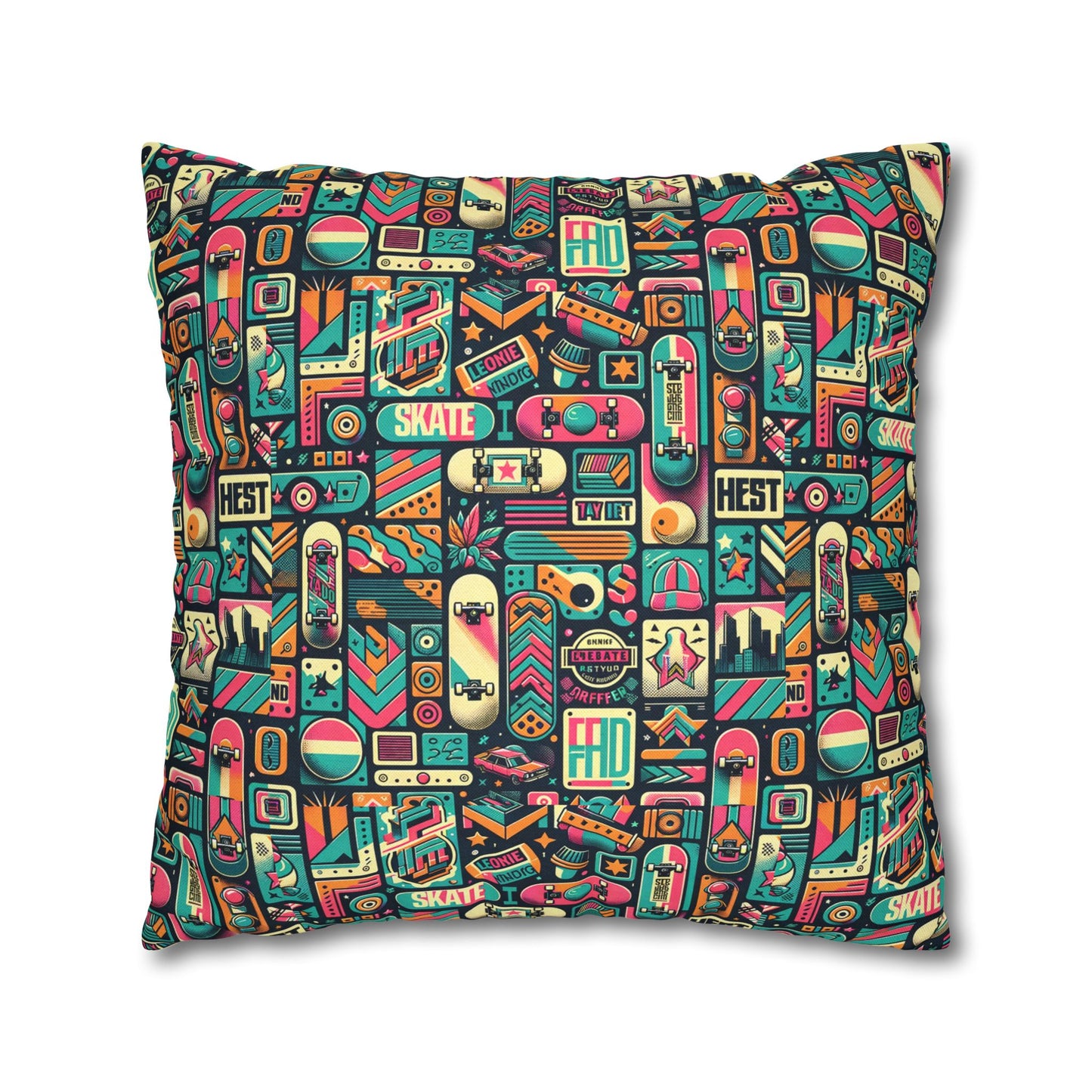 Skate Culture Revival Urban Retro Cool Spun Polyester Square Pillowcase - 8404 Design-61