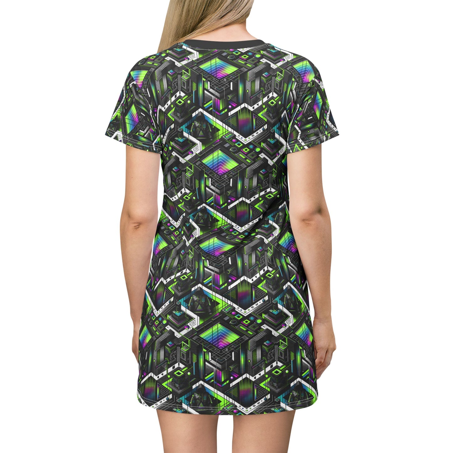 Retro Futurism Graphics Tech-Forward Streetwear T-Shirt Dress - 8404 Design-52