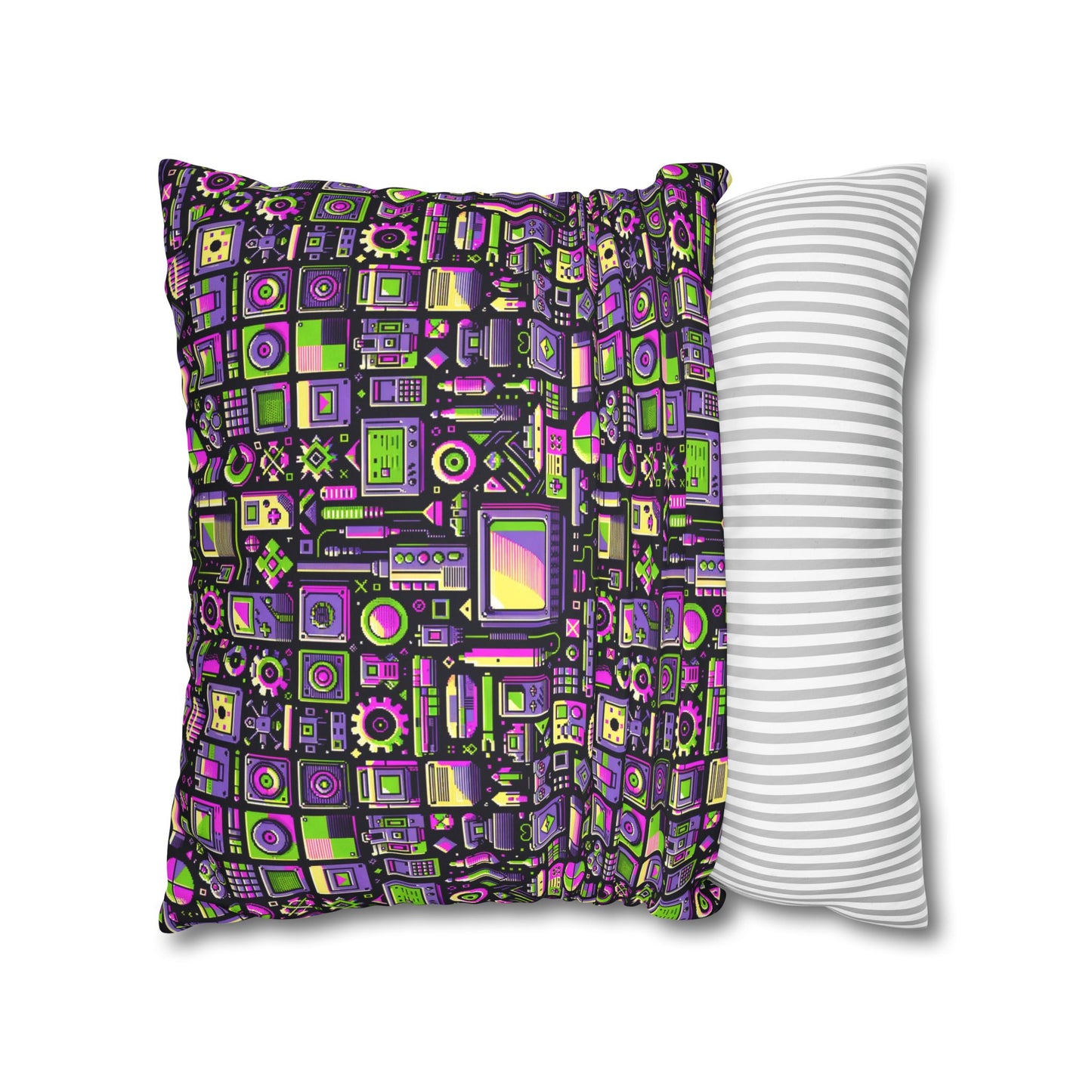 Digital Nostalgia Remix Modern Vintage Fusion Faux Suede Square Pillowcase - 8404 Design-67