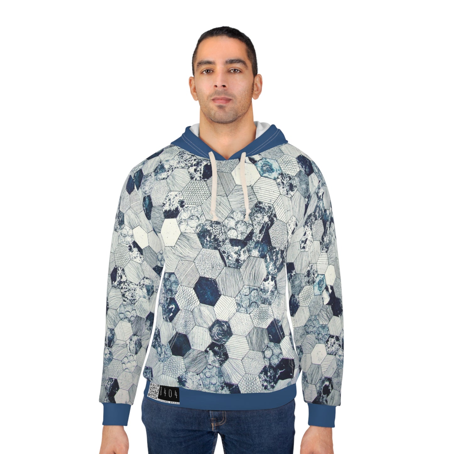 8404 Fashion Pullover Hoodie - "hexagon in Plain Blue Hood" - Men - Women - Unisex - Xs/s/m/l/xl/2xl