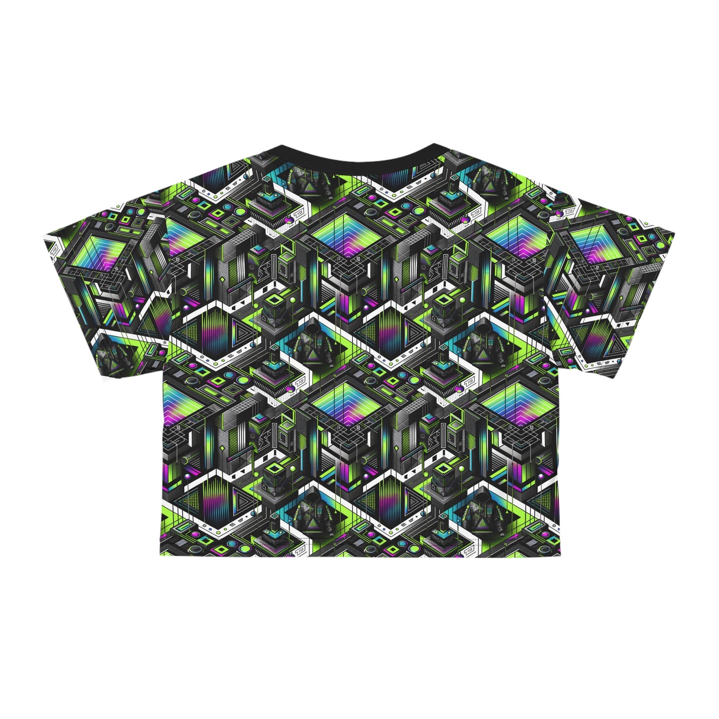 Retro Futurism Graphics Tech-Forward Streetwear Crop Tee - 8404 Design-52