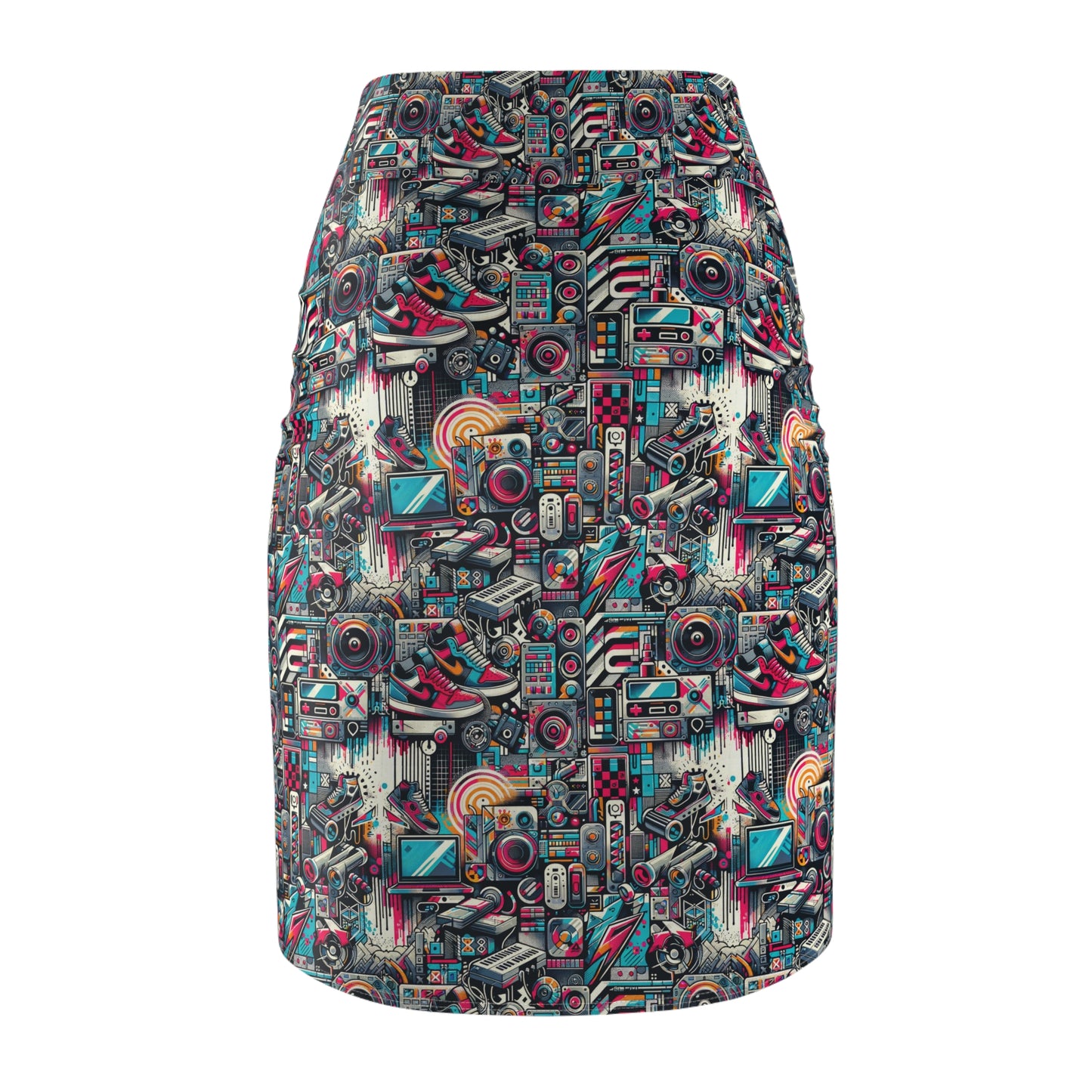 Urban Graffiti Fusion Eclectic Street Art Meets Modern Tech Culture Women's Pencil Skirt - 8404 Design-50
