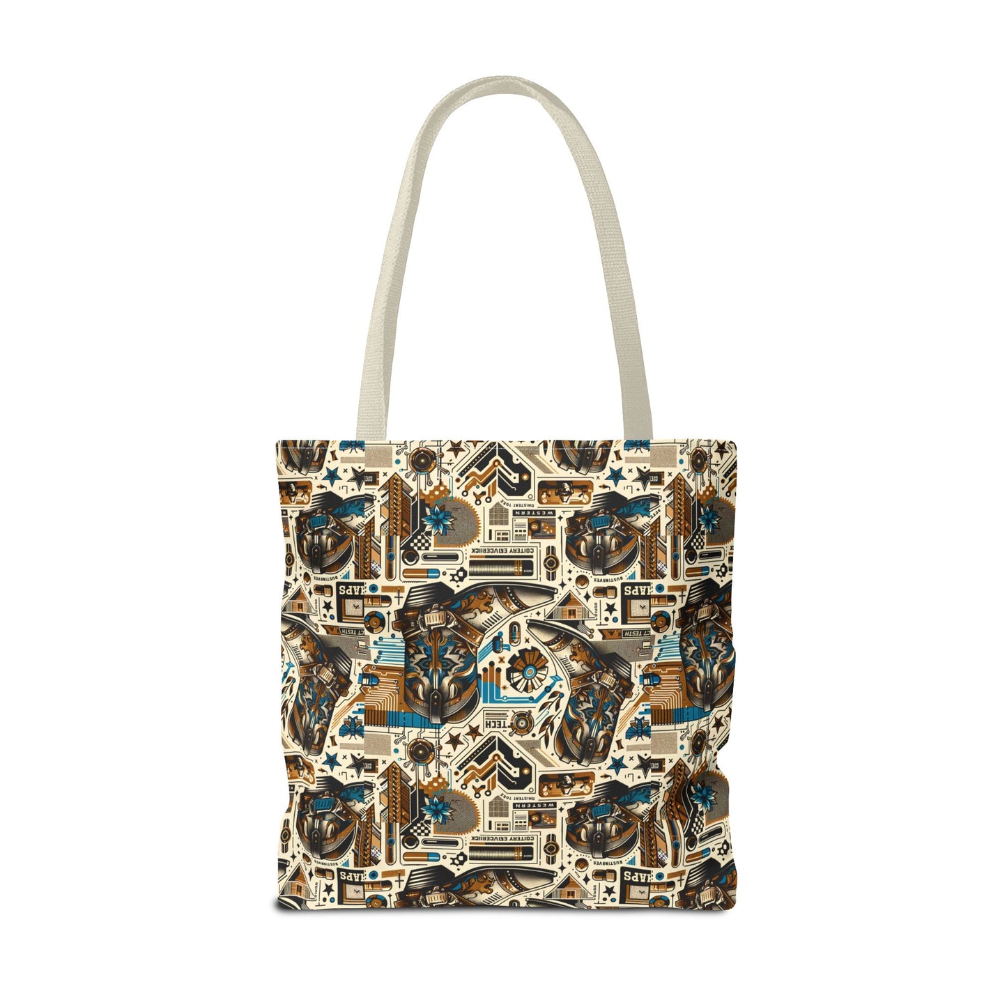 Digital Cowboy Chic Tech-Infused Western Fusion Tote Bag - 8404 Design-45