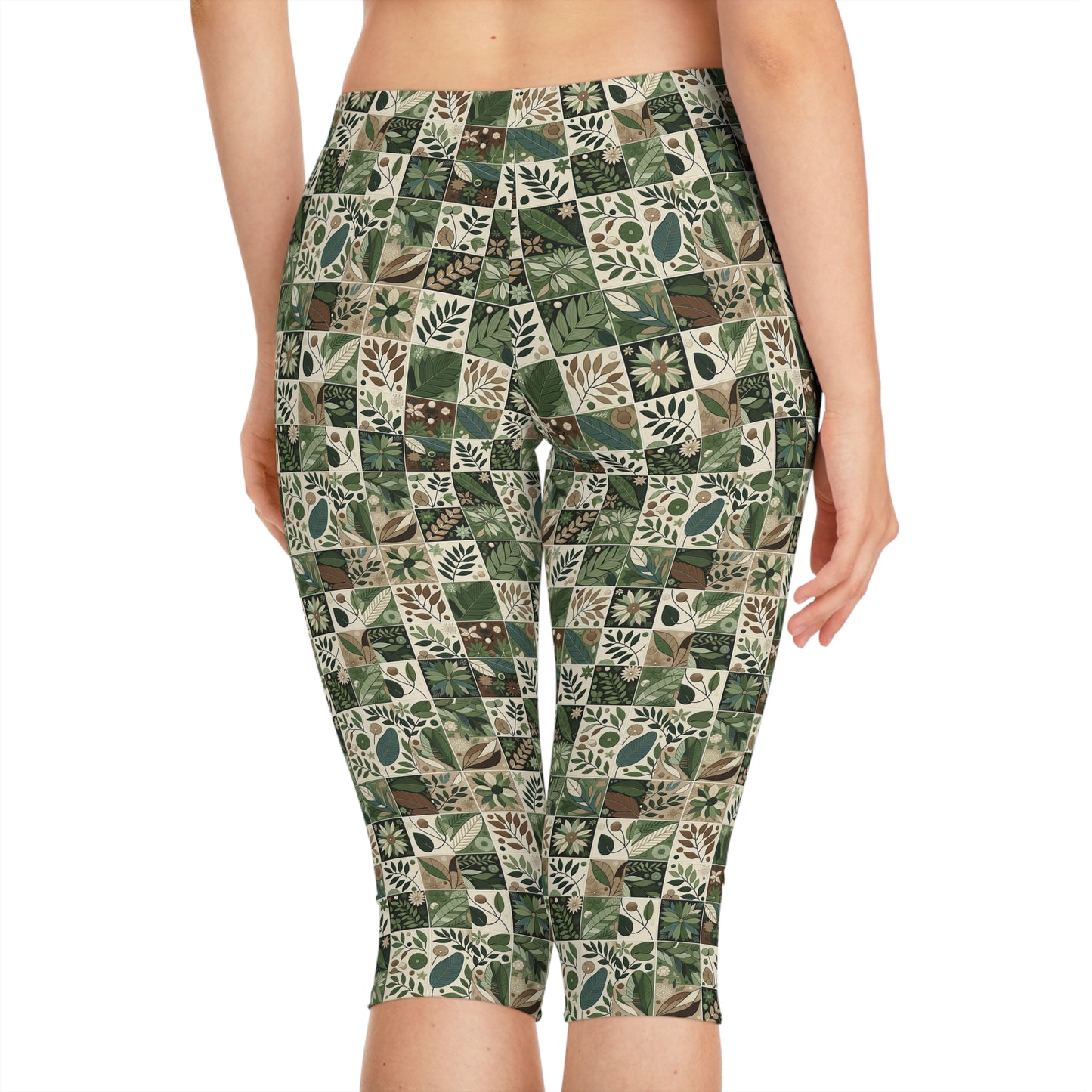 Streetwear Sustainability Environmentally Conscious Streetwear with a Natural Aesthetic Women's Capri Leggings - 8404 Design-57