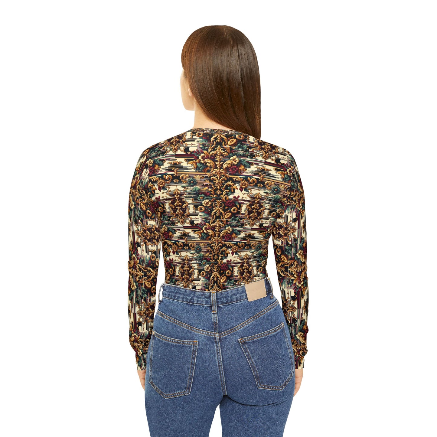 Digital Renaissance Modern Baroque Fusion Women's Long Sleeve V-Neck Shirt - 8404 Design-63