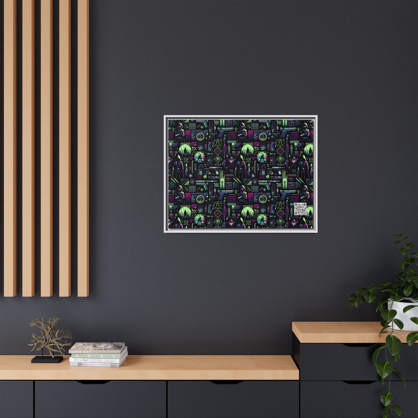 Tech Noir Futuristic Cyberpunk Matte Canvas, Framed (multi-Color) - 8404 Design-63 A