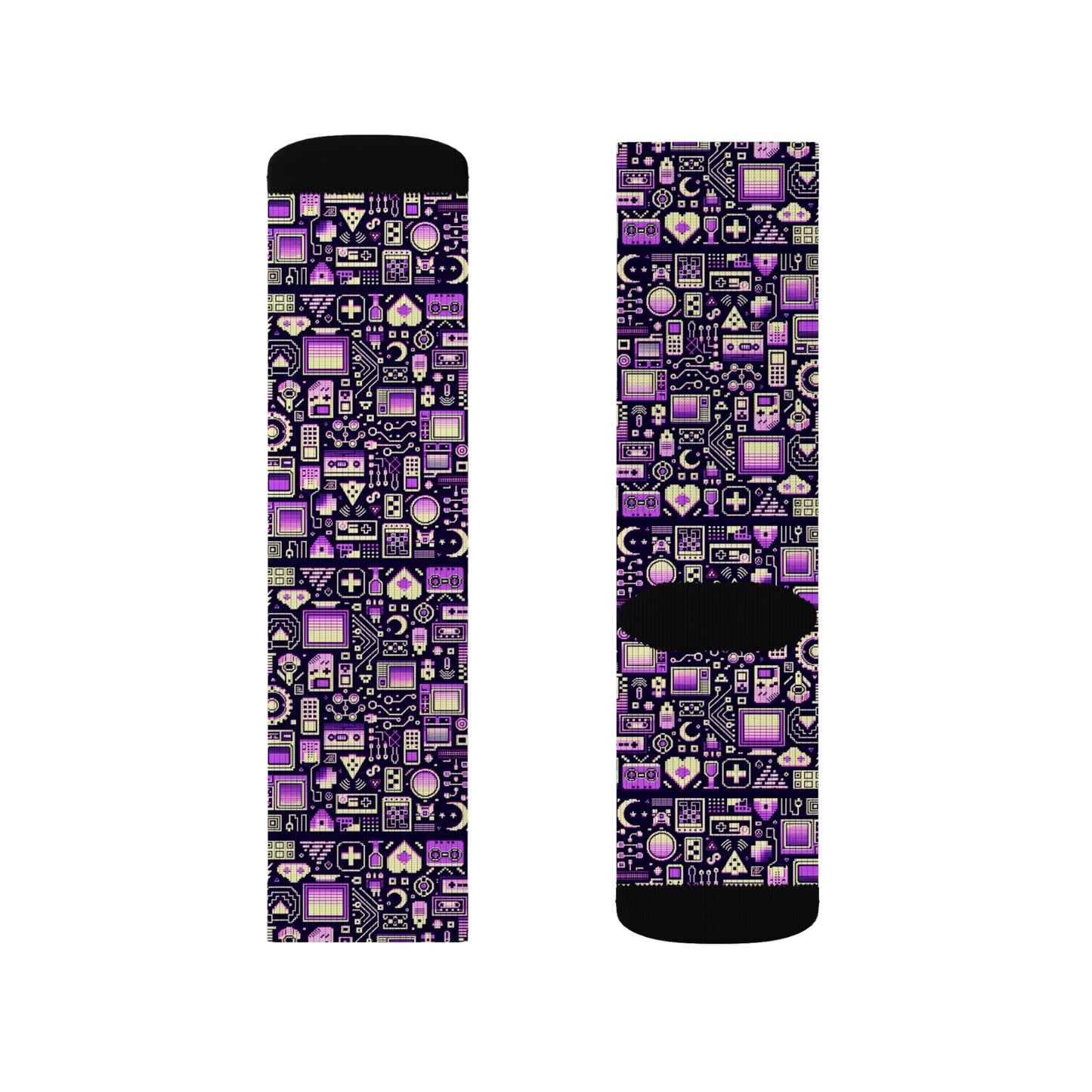 Digital Nostalgia Remix Modern Vintage Fusion Sublimation Socks - 8404 Design-54
