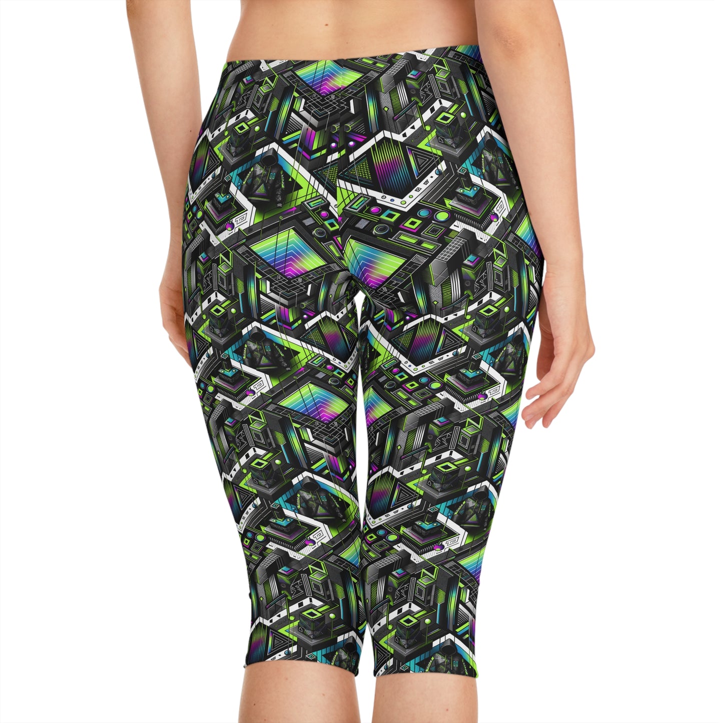 Retro Futurism Graphics Tech-Forward Streetwear Women's Capri Leggings - 8404 Design-52