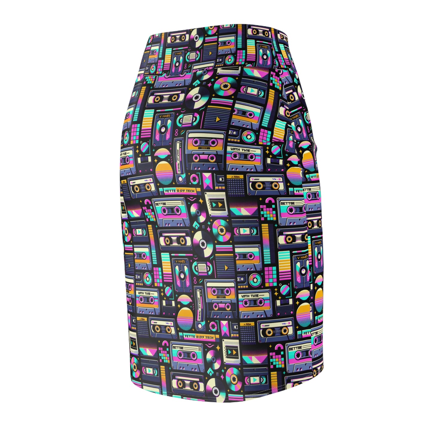 Digital Nostalgia Tech-Inspired Retro Fusion Women's Pencil Skirt - 8404 Design-48