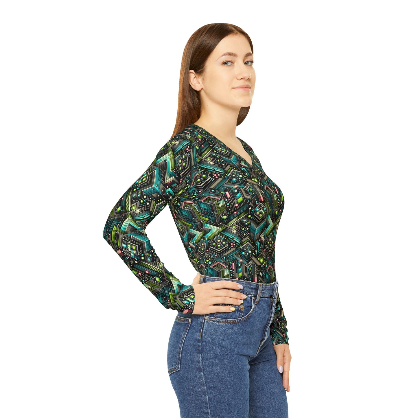 Women's Long Sleeve V-Neck Shirt Future Tech