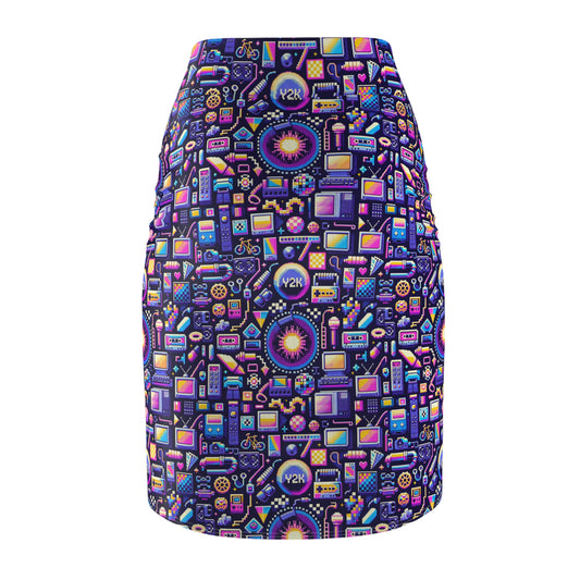 Digital Nostalgia Modern Retro Fusion Women's Pencil Skirt - 8404 Design-64