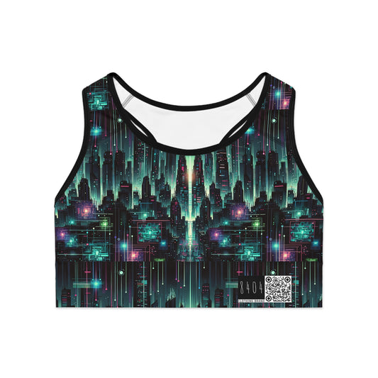 Tech Noir Graphics Cyberpunk Tech Aesthetic Sports Bra - 8404 Design-69