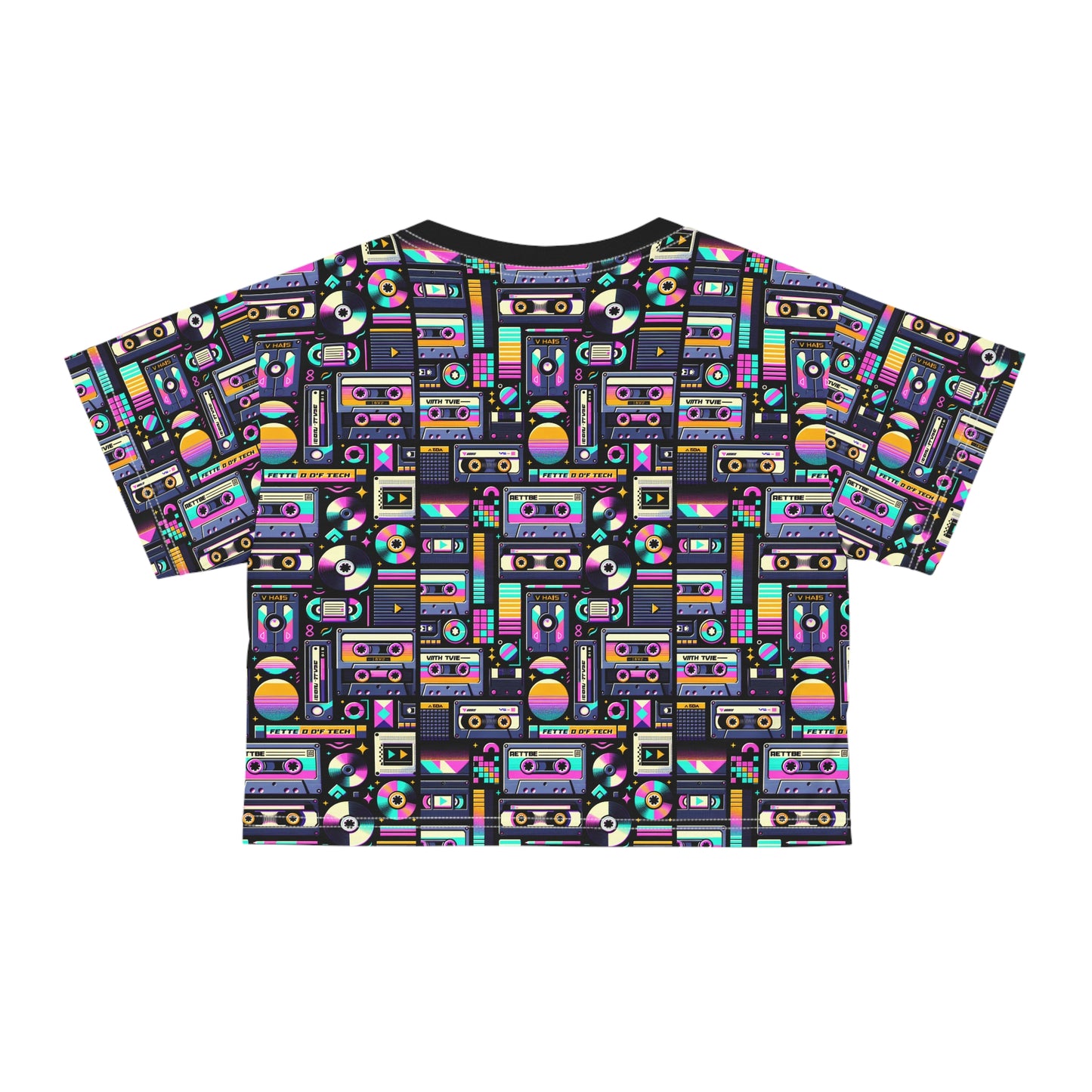 Digital Nostalgia Tech-Inspired Retro Fusion Crop Tee - 8404 Design-48