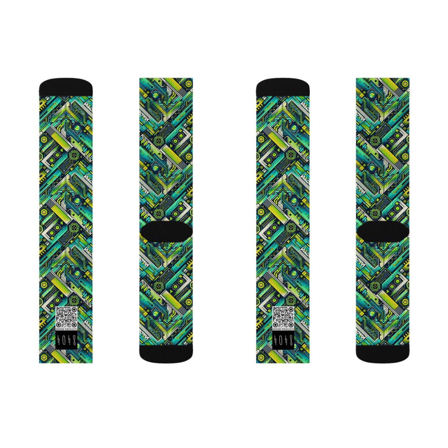 Tech-Infused Neon Tech-Forward Streetwear Sublimation Socks - 8404 Design-52