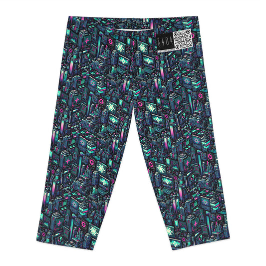 Digital Rebellion Tech-Inspired Streetwear Women's Capri Leggings - 8404 Design-58