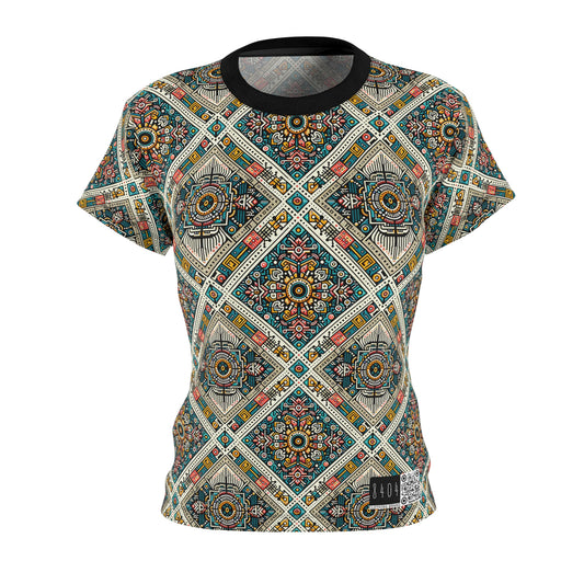 Cultural Fusion Tech Blend of Cultural Heritage With Tech-Inspired Elements Women's Cut & Sew Tee - 8404 Design-64