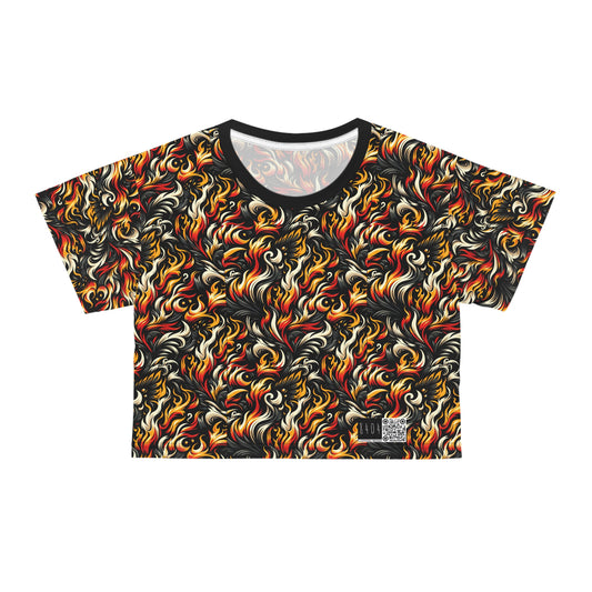 Fire & Flames Bold Streetwear Statement Crop Tee - 8404 Design-55