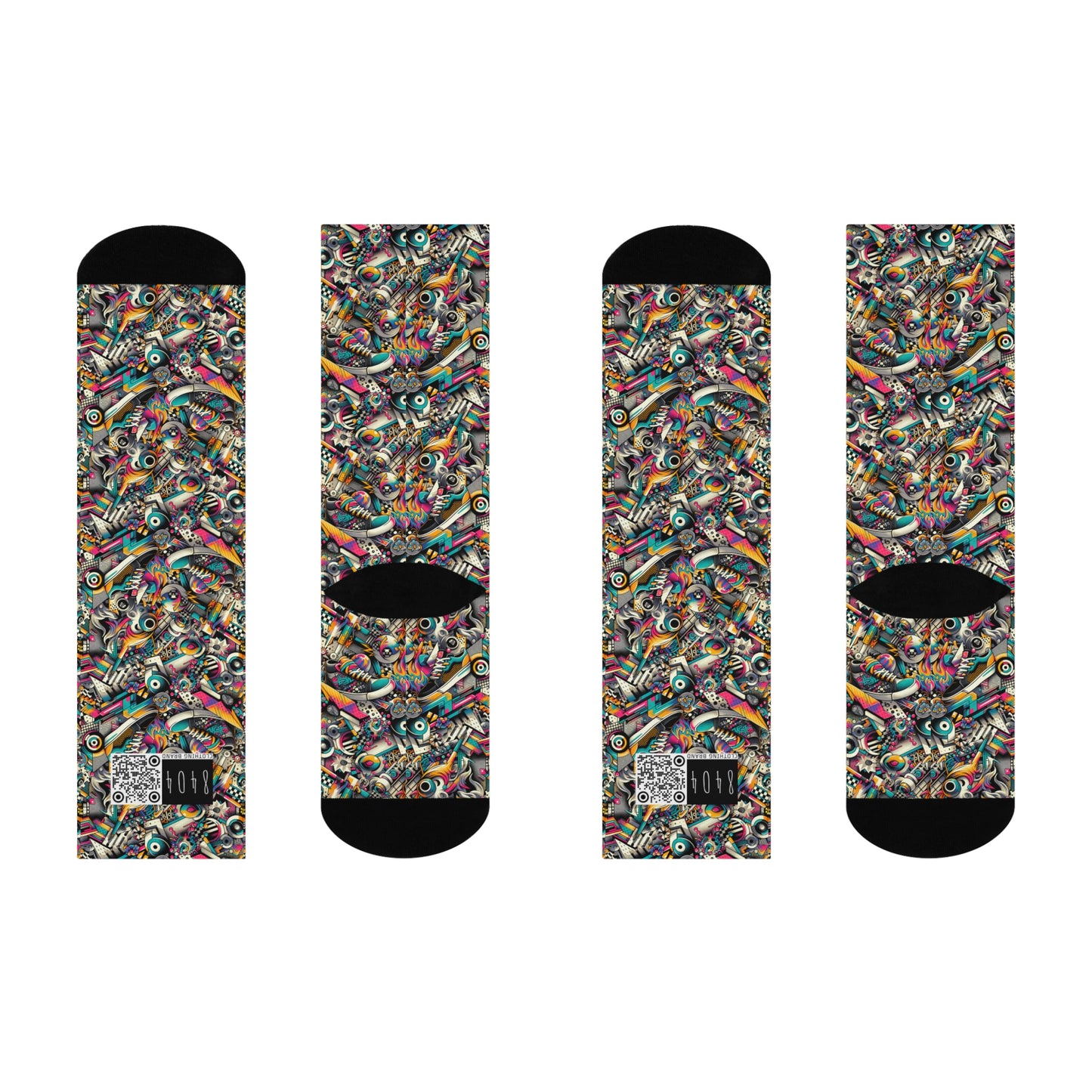 Urban Graffiti Fusion Eclectic Street Art Meets Modern Tech Culture Cushioned Crew Socks - 8404 Design-55