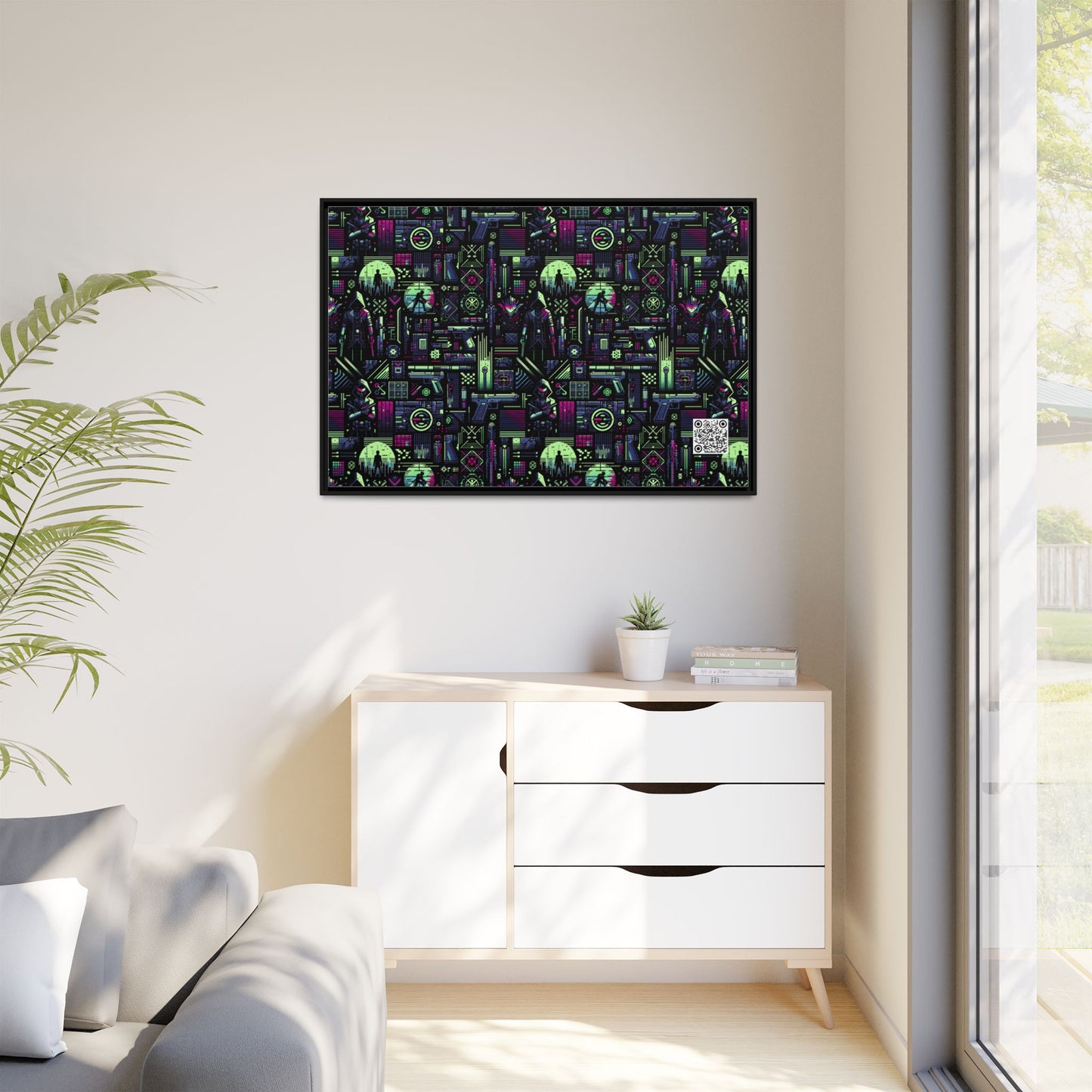 Tech Noir Futuristic Cyberpunk Matte Canvas, Framed (multi-Color) - 8404 Design-63 A