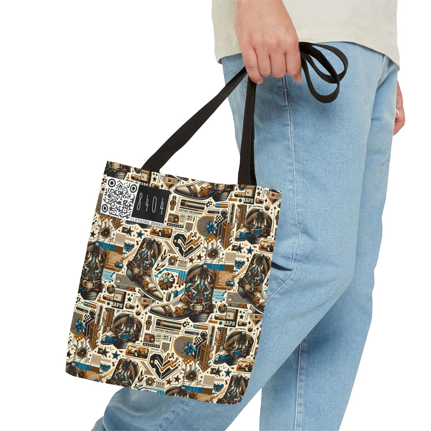 Digital Cowboy Chic Tech-Infused Western Fusion Tote Bag - 8404 Design-45