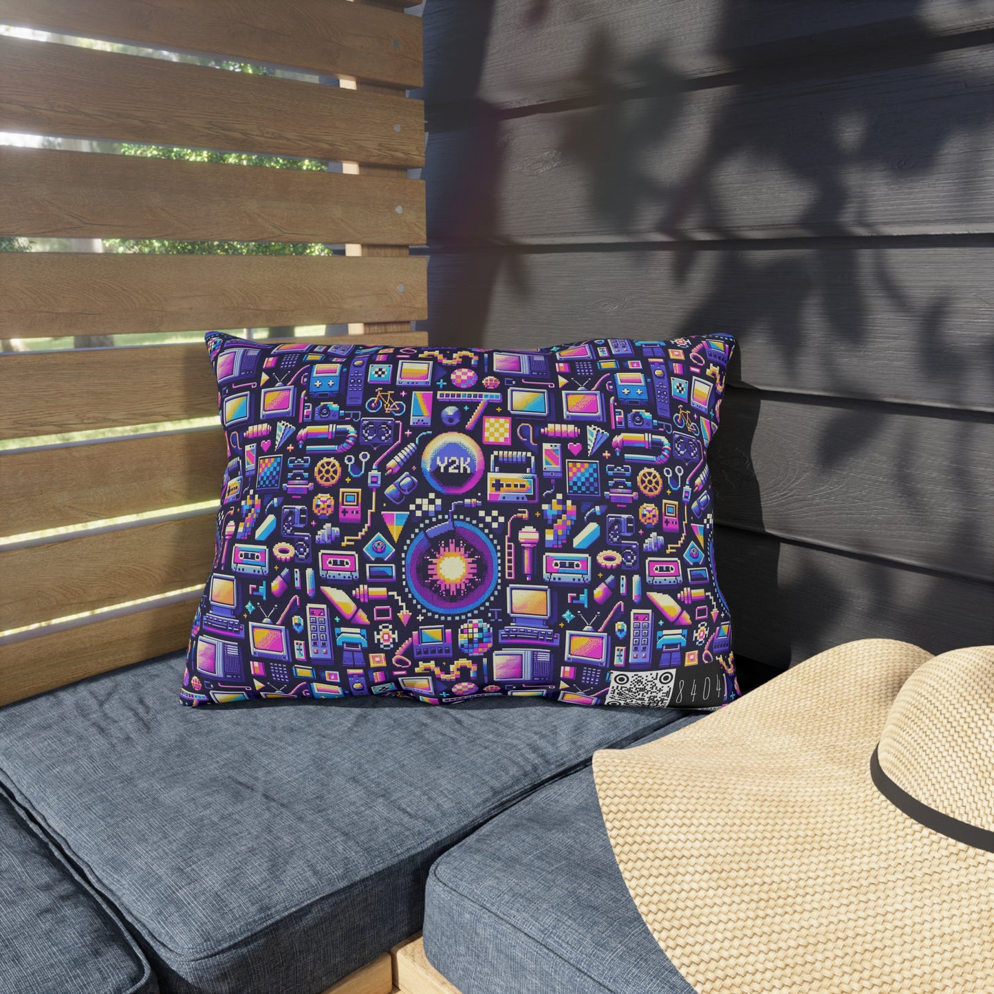 Digital Nostalgia Modern Retro Fusion Outdoor Pillow - 8404 Design-64