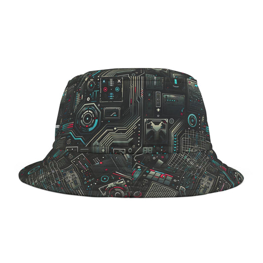 Tech Noir Aesthetics Sleek Tech Streetwear Bucket Hat - 8404 Design-52
