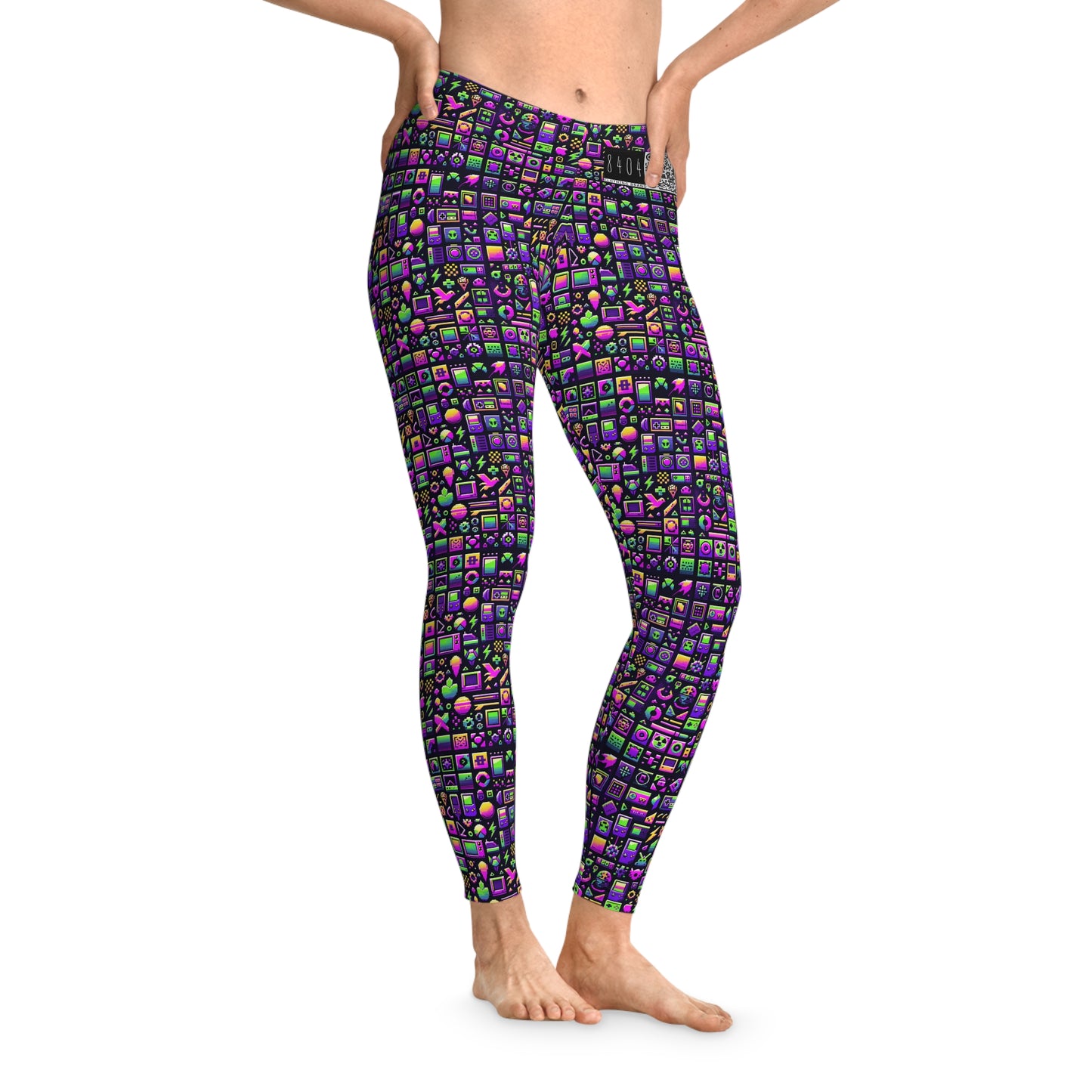 Digital Nostalgia Remix Modern Vintage Fusion Stretch Leggings - 8404 Design-49