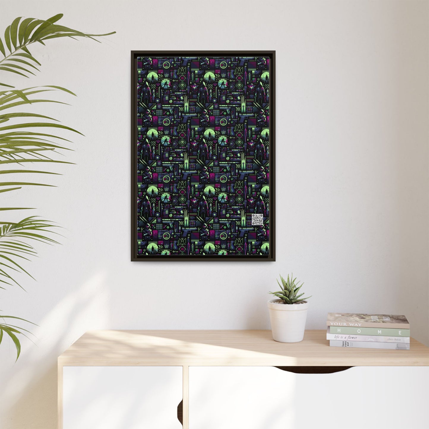 Tech Noir Futuristic Cyberpunk Matte Canvas, Framed (multi-Color) - 8404 Design-63 A