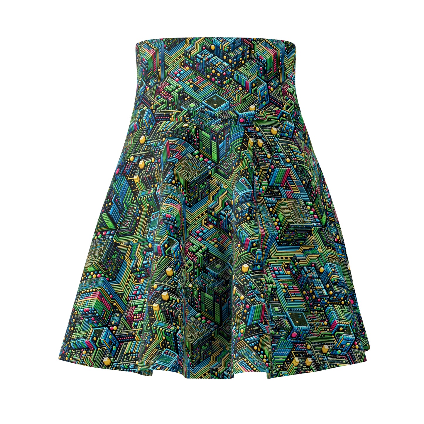 Digital Nomad Chic Cyberpunk Tech Women's Skater Skirt - 8404 Design-56
