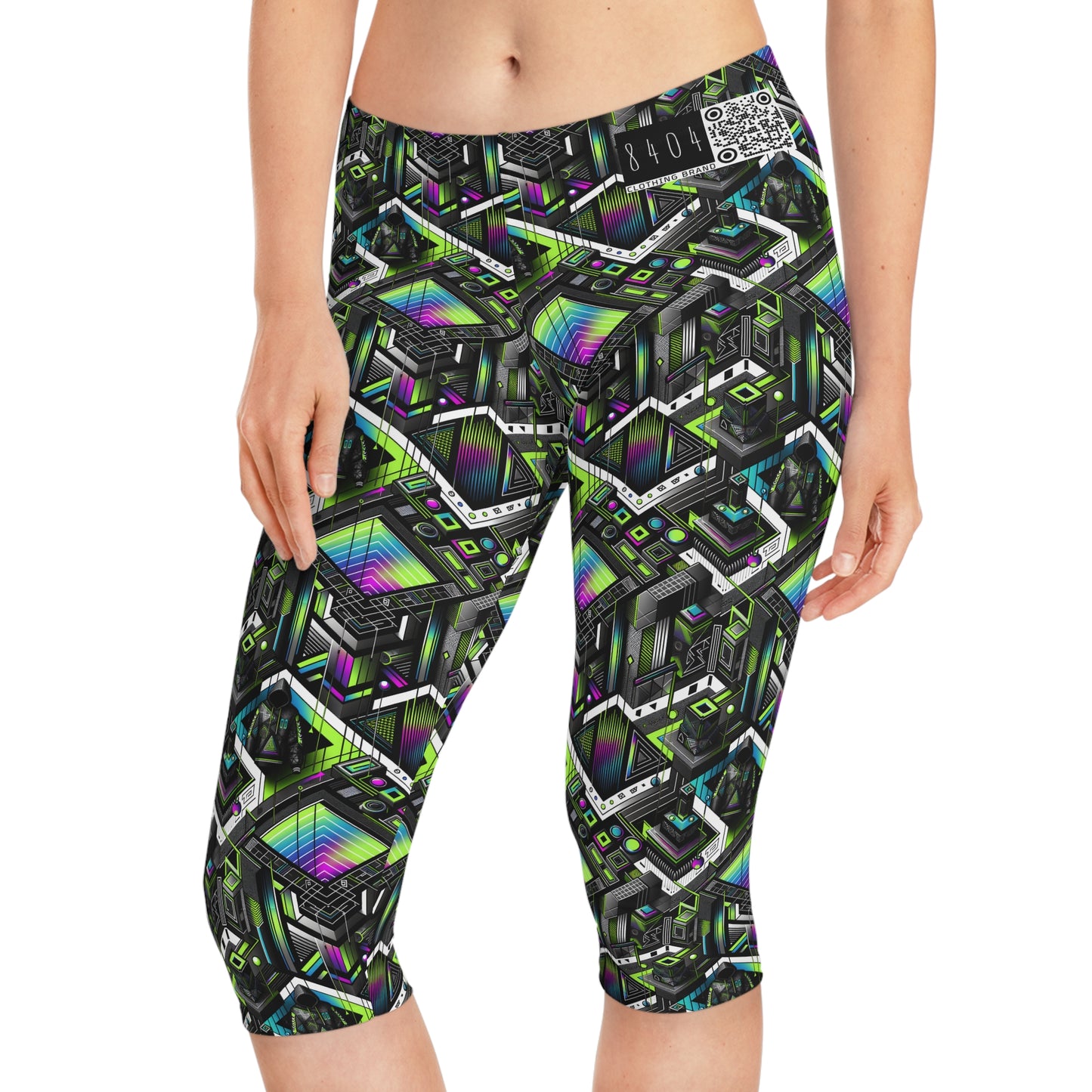 Retro Futurism Graphics Tech-Forward Streetwear Women's Capri Leggings - 8404 Design-52