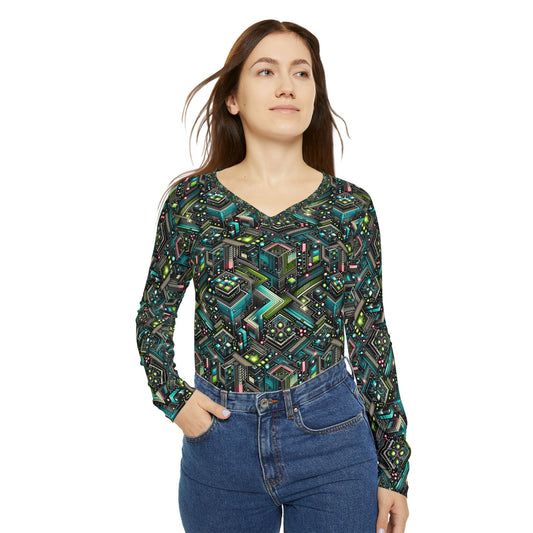 Women's Long Sleeve V-Neck Shirt Future Tech