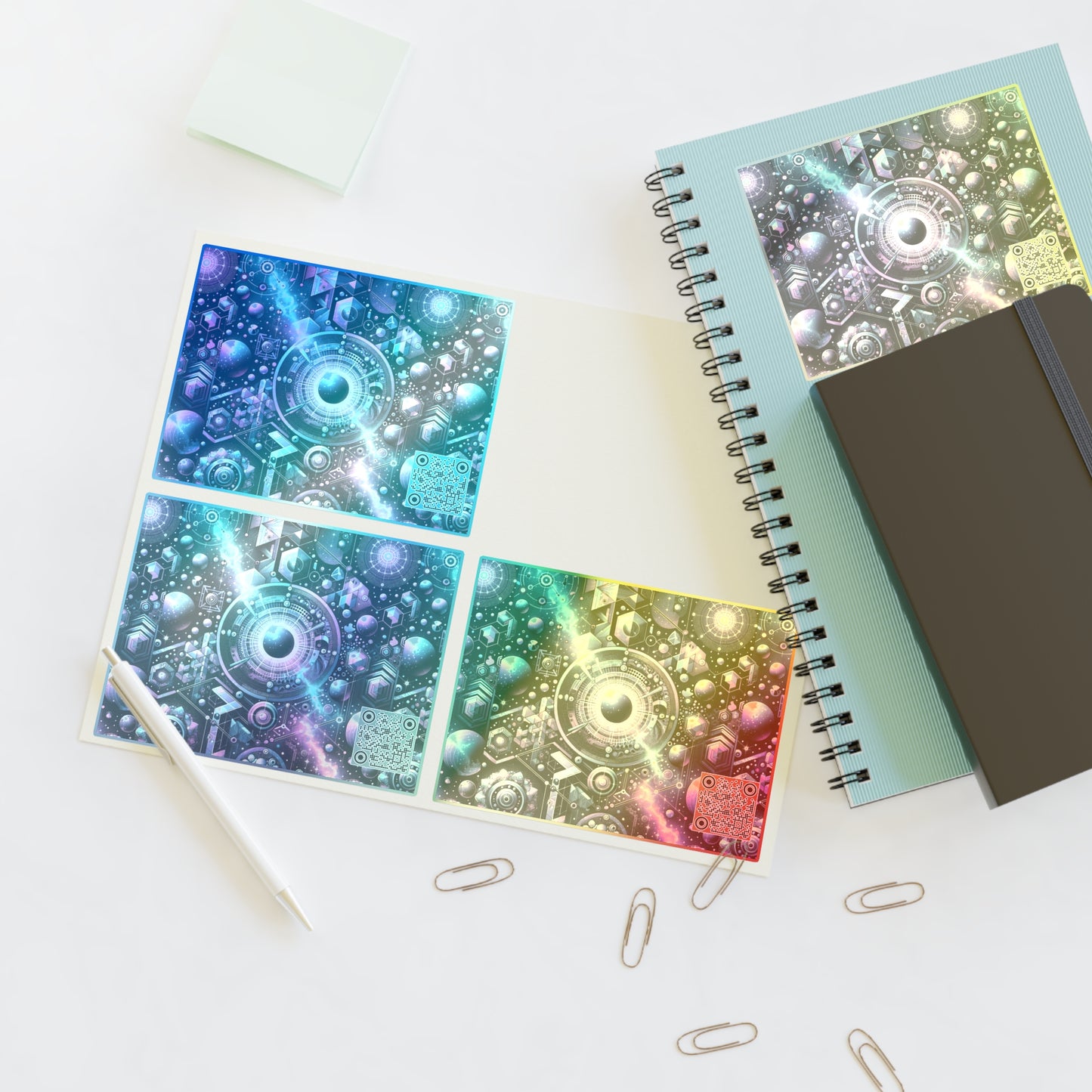 Galactic Hues Tech-Forward Cosmic Fusion Sticker Sheets - 8404 Design-56