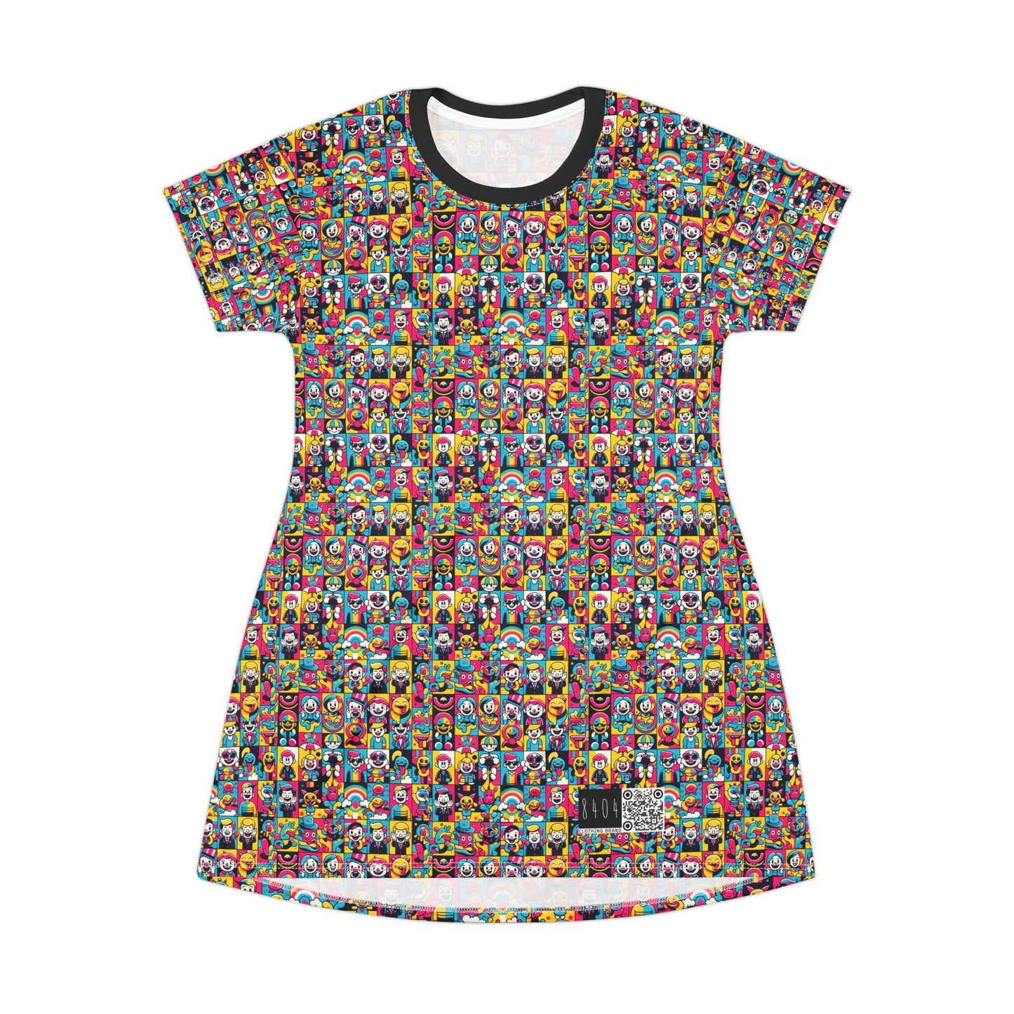 Neon Pop Playful Pop Culture Mashup T-Shirt Dress - 8404 Design-60