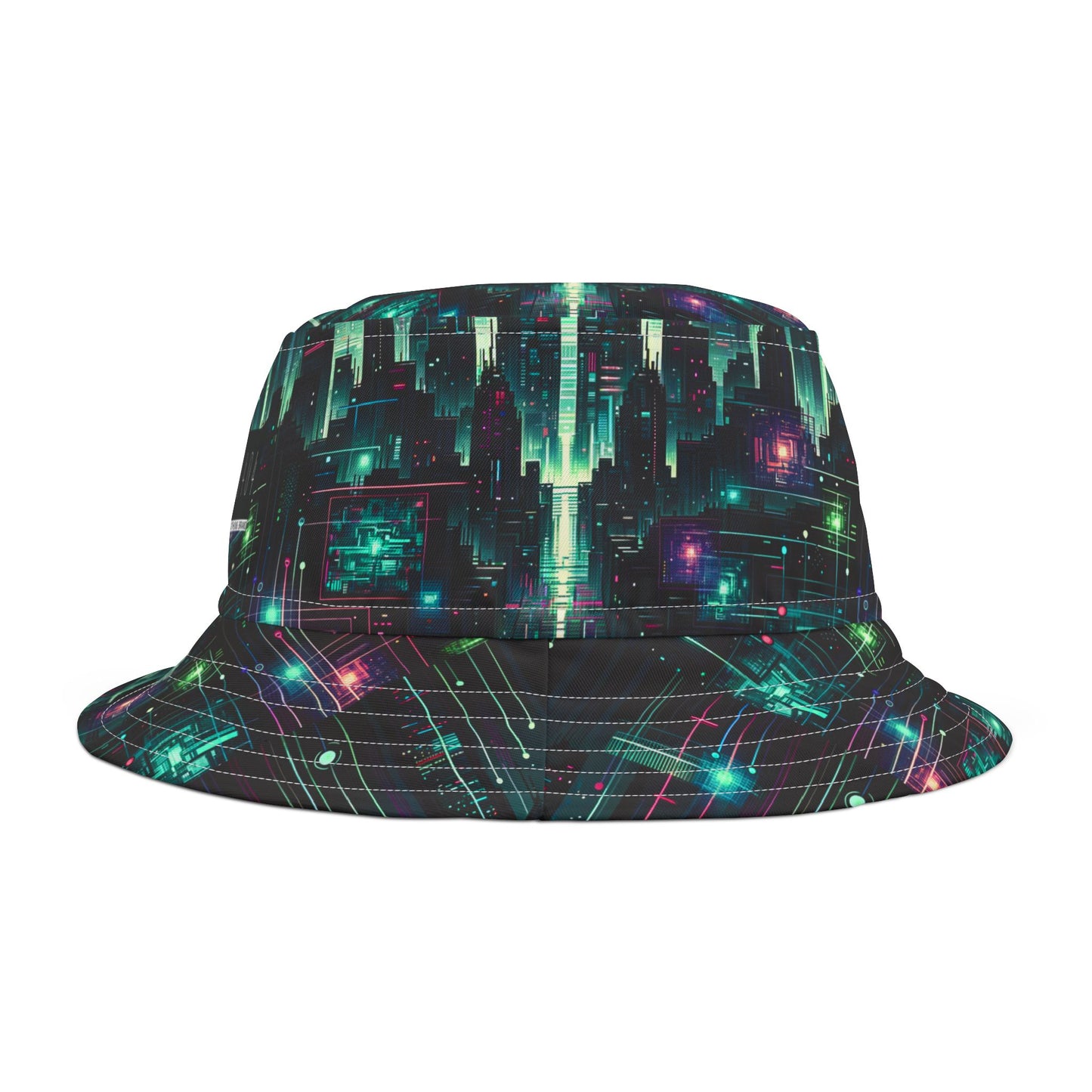 Tech Noir Graphics Cyberpunk Tech Aesthetic Bucket Hat - 8404 Design-69