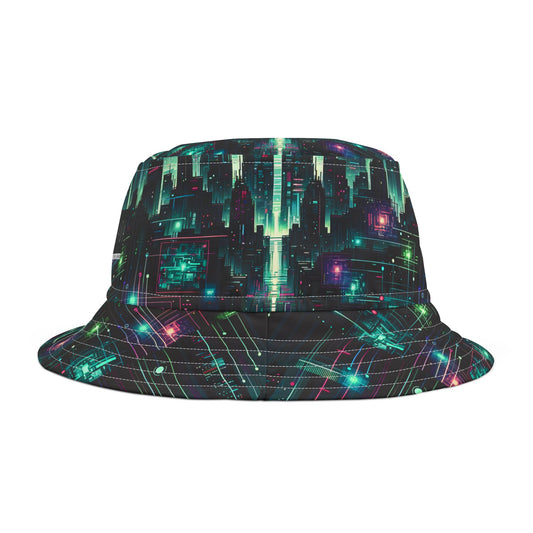 Tech Noir Graphics Cyberpunk Tech Aesthetic Bucket Hat - 8404 Design-69